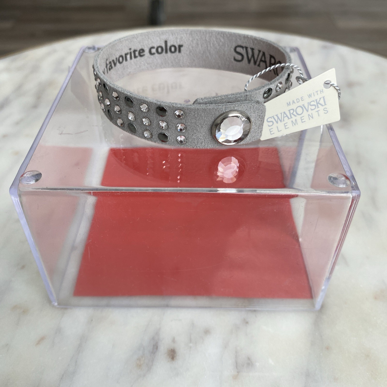 Grey suede-like wrap bracelet made with Swarovski Elements