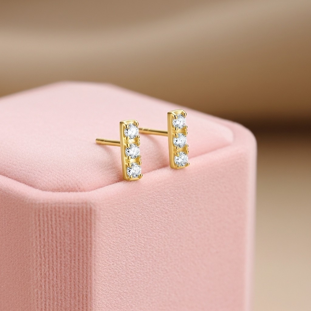 Moissanite Bar Stud Earrings 925 Sterling Silver Gold Plated Gift
