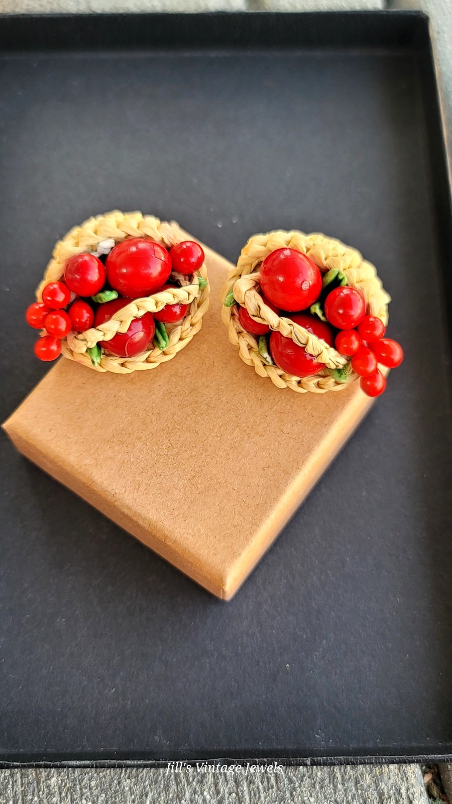 West Germany 1950’s Clip On Earrings Miniature Fruits Stamped West Germany VTG