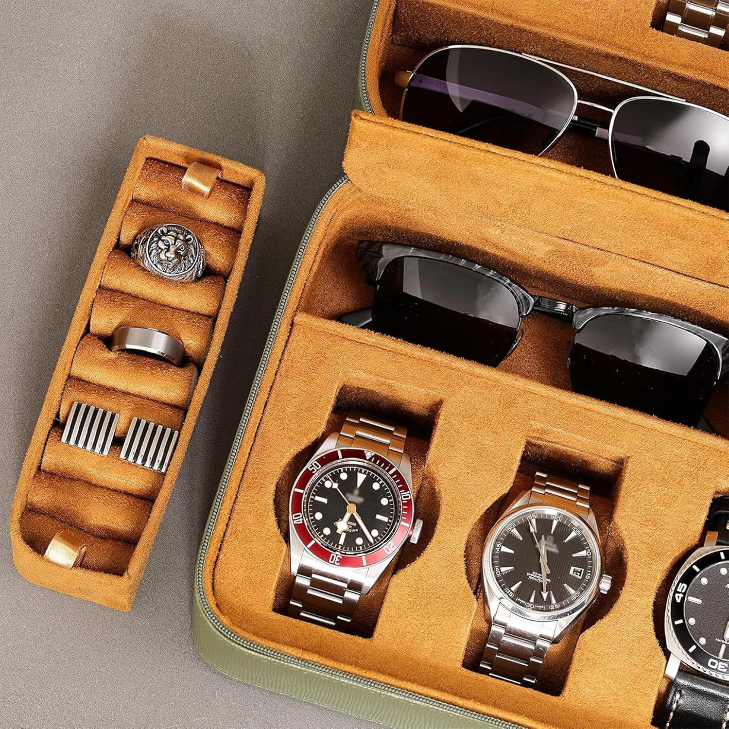 8 Watch Travel Case Storage Organizer for 8 Watches, Sunglasses, Rings & Cufflin