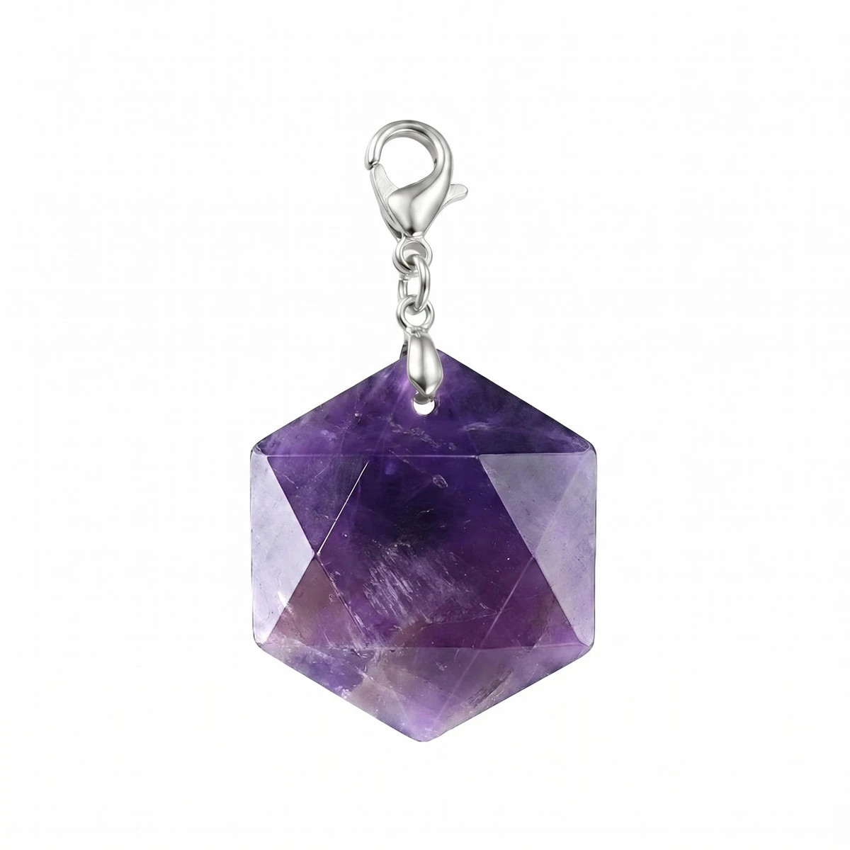 6PCS 22mm Faceted Hexagon Crystal Stone Pendant with Lobster Claw Clasp