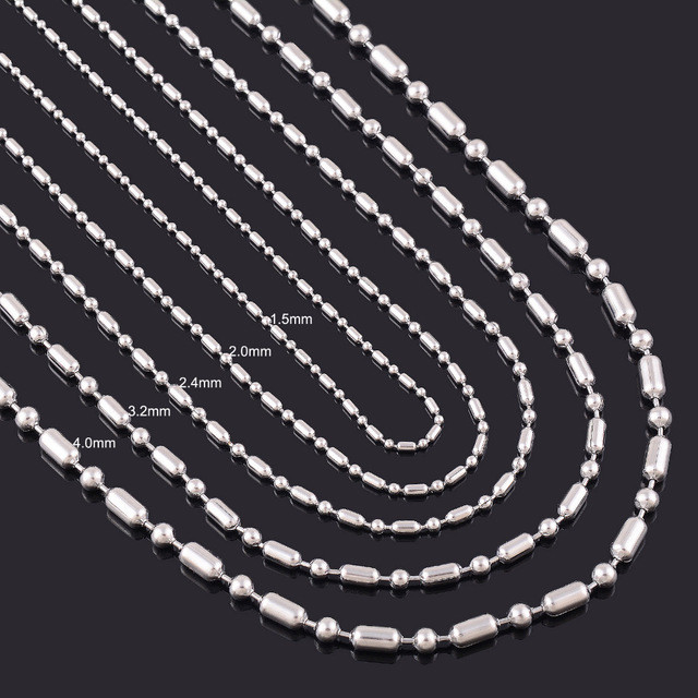 Stainless Steel 24 Inch 2.4 mm Ball Cylinder Link Neck Chain Necklace