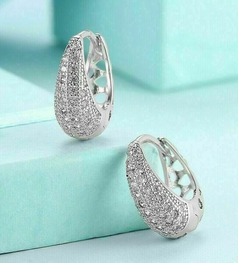 Sparkle Engagement Hoop Earrings Round Cut Simulated Diamond 925 Starling Silver