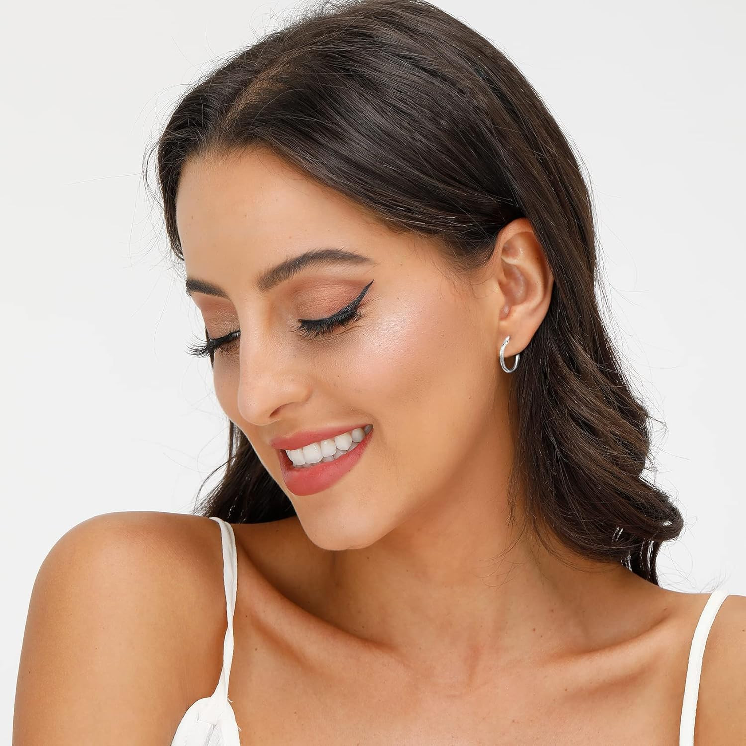 3 Pairs 925 Sterling Silver Hoop Earrings | Small White Gold Plated Hoop Earring