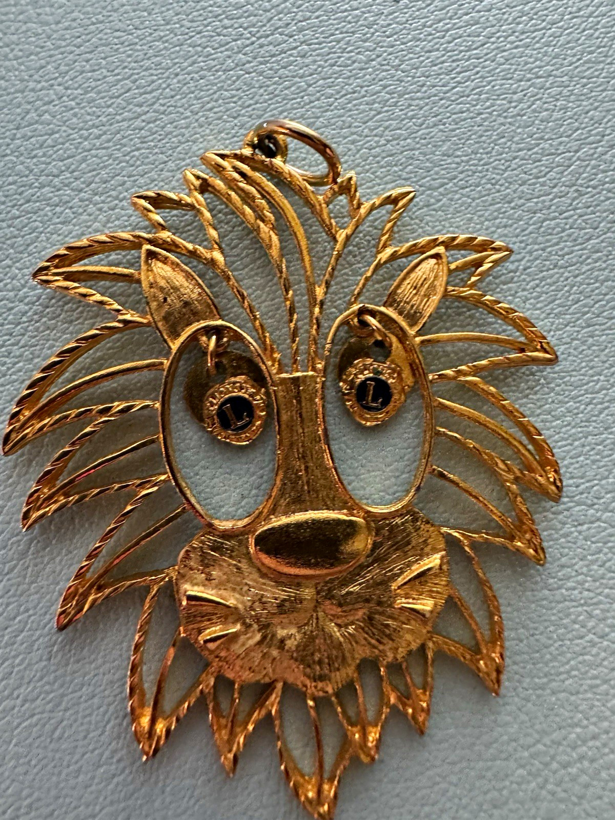 Gold Tone Lion Face Dangle Charm Pendant with Bail, Eyes with L