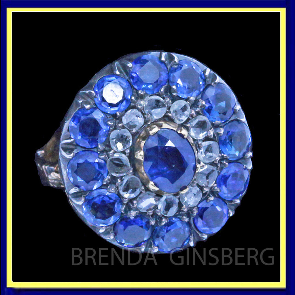 Antique Victorian Ring Natural Sapphires Diamonds 18k Gold w Appraisal (6684)