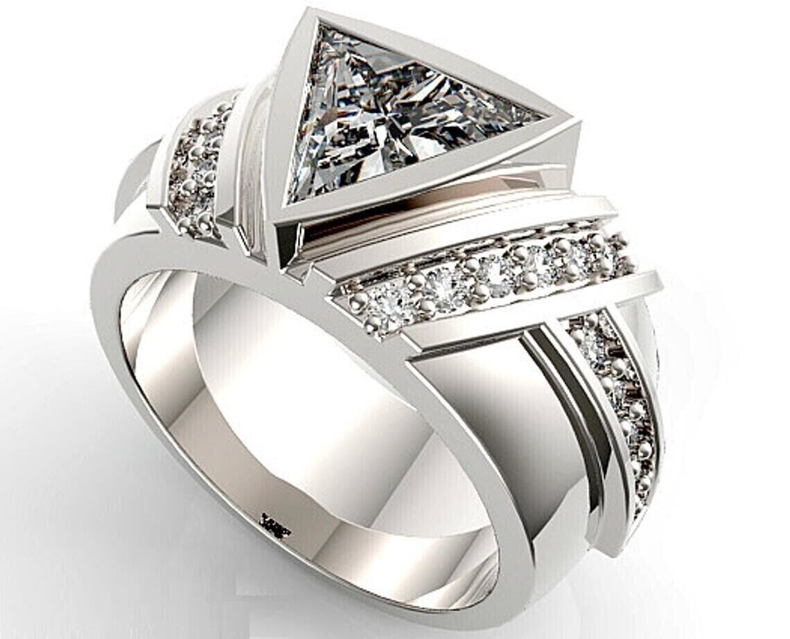 2.00 CT Trillion Cut Lab Created Diamond Engagement Ring 14k White Gold Plated