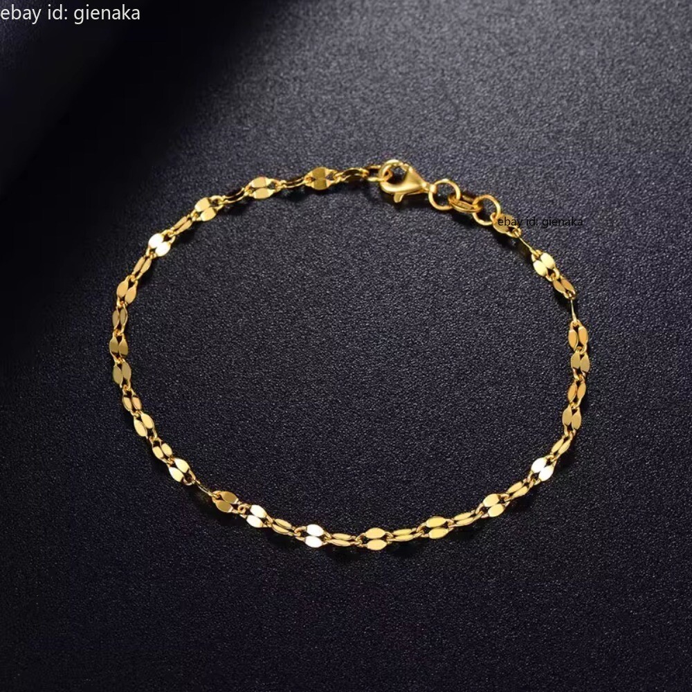 Pure 999 24K Yellow Gold Lip Chain Link Bracelet Bangle Anklet Women 5.9-9.5″