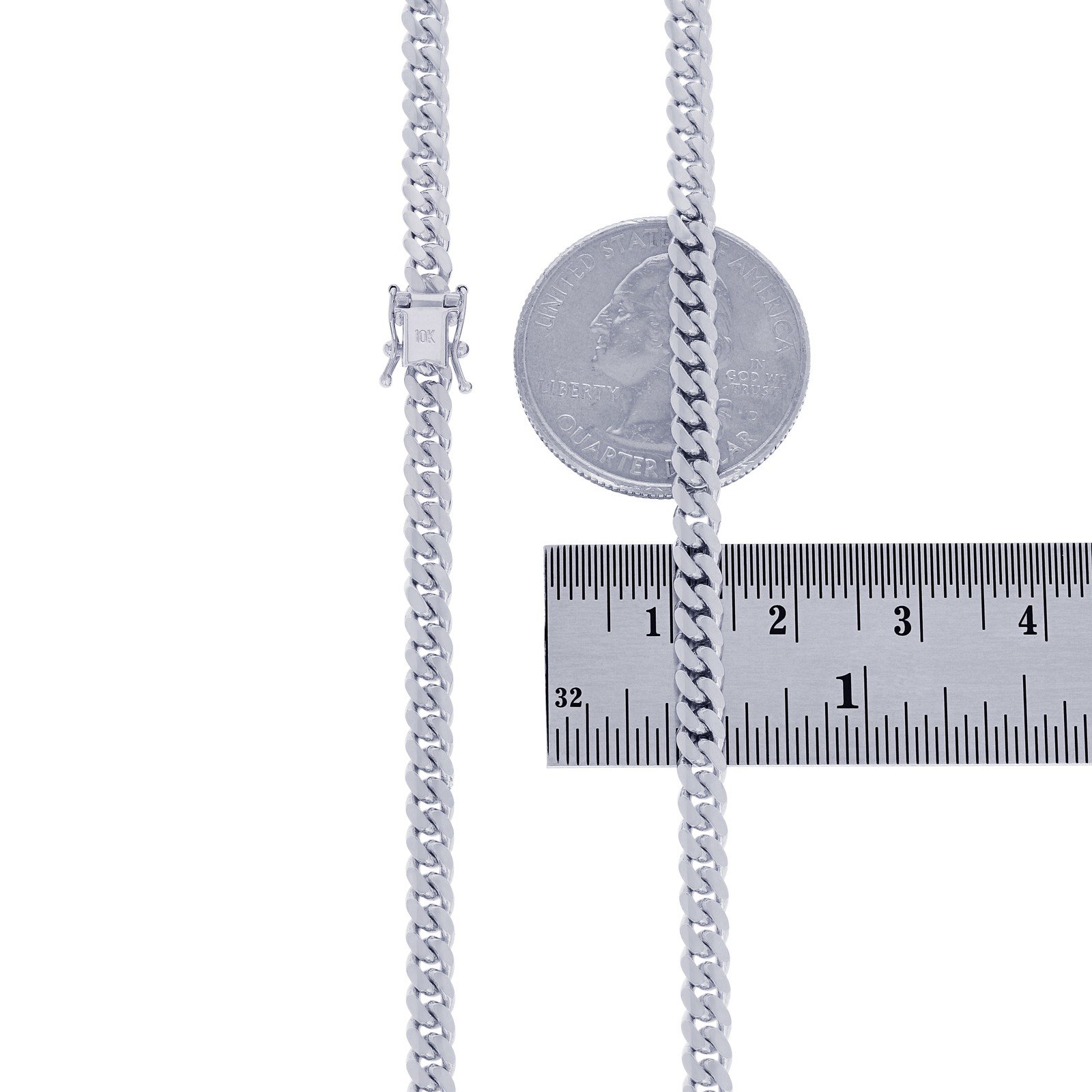 10K White Gold Solid 4mm Miami Cuban Link Chain Bracelet 7″ 7.5″ 8″ 8.5″ 9″
