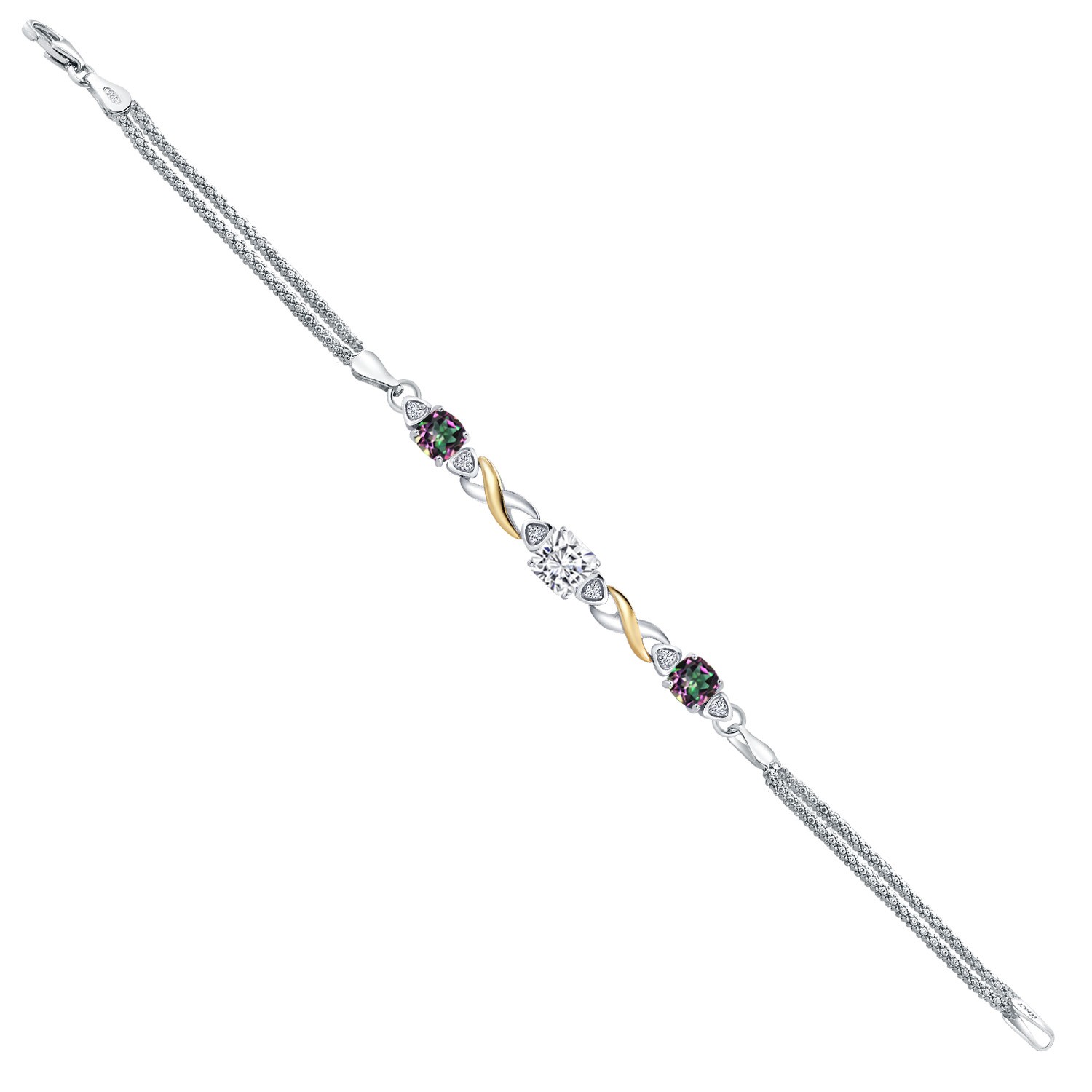 925 Silver and 10K Yellow Gold Green Mystic Topaz Bracelet Set with Moissanite