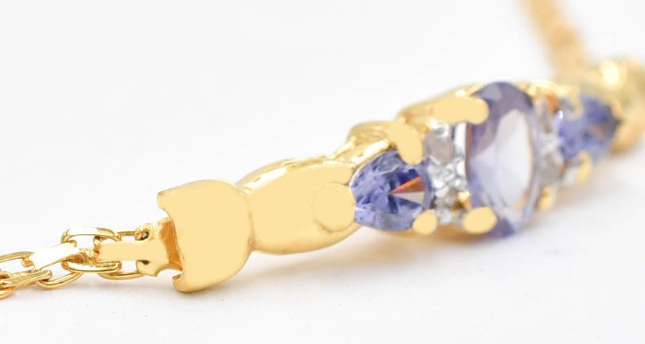 LABCREATED ALEXANDRITE /TANZANITE & GENUINE DIAMOND BRACELET 10k Solid GOLD -NWT