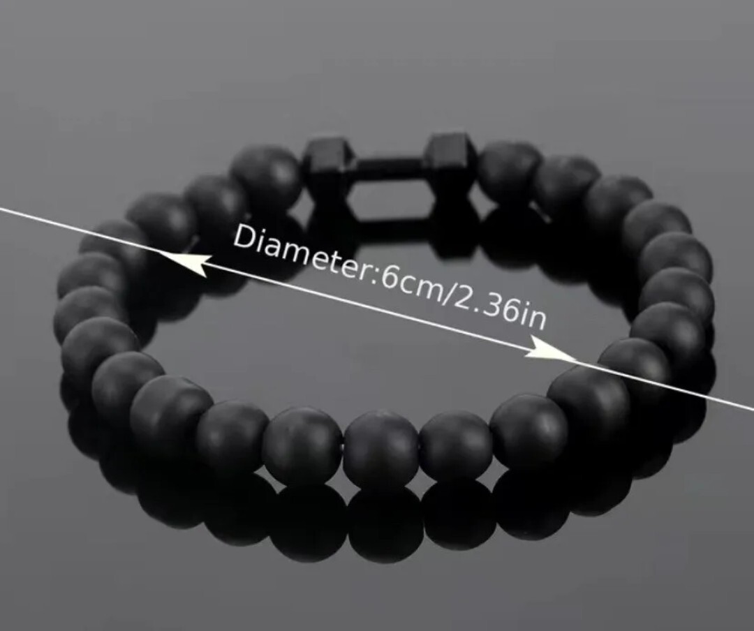 Frosted Black Bead Bracelet With Dumbbell