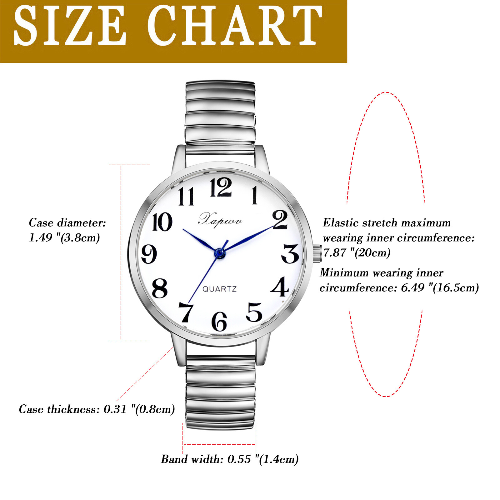 Women’s Elderly Easy to Read Watch Ultra Thin Elastic Strap Quartz Wristwatches