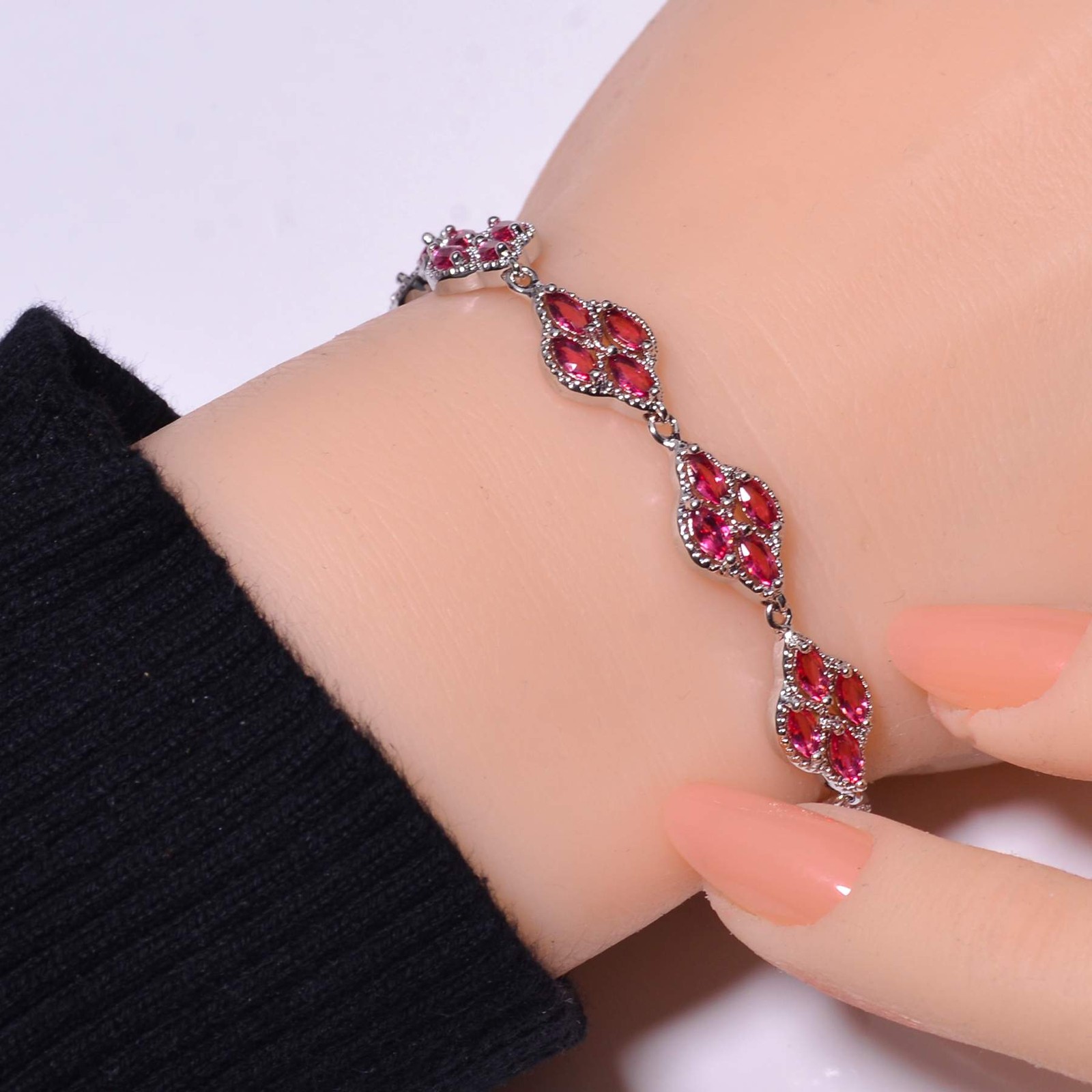 Pink Rubellite Tourmaline 925 Sterling Silver Tennis Bracelet 8.99″ B8