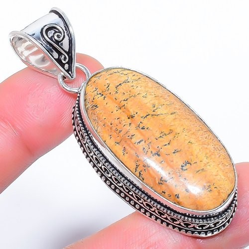 Natural Picture Jasper Gemstone 925 Silver Plated Jewelry Pendant 2.2″ M1532