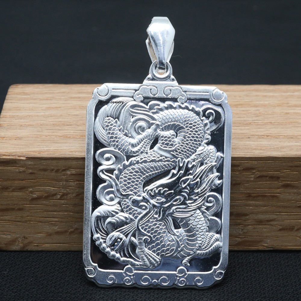 NEW Pure 999 Fine Silver Pendant Dragon-Pattern Amulet Pendant 57mm H