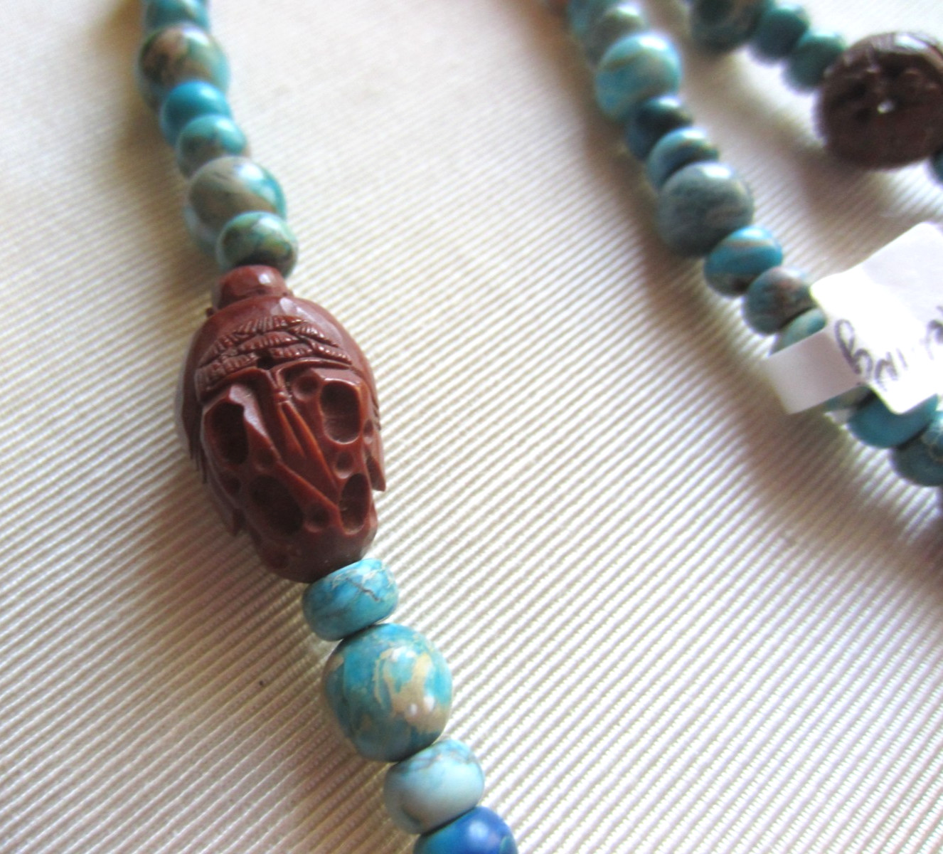 New Artisan Mixed Turquoise & Jasper Beaded Necklace Sterling Hook 28.5″ OOAK