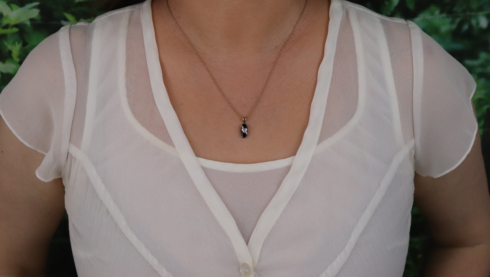 Pendant Only 10k Yellow Gold Onyx & Diamond Pendant 3/4″ x 1/4″ inch
