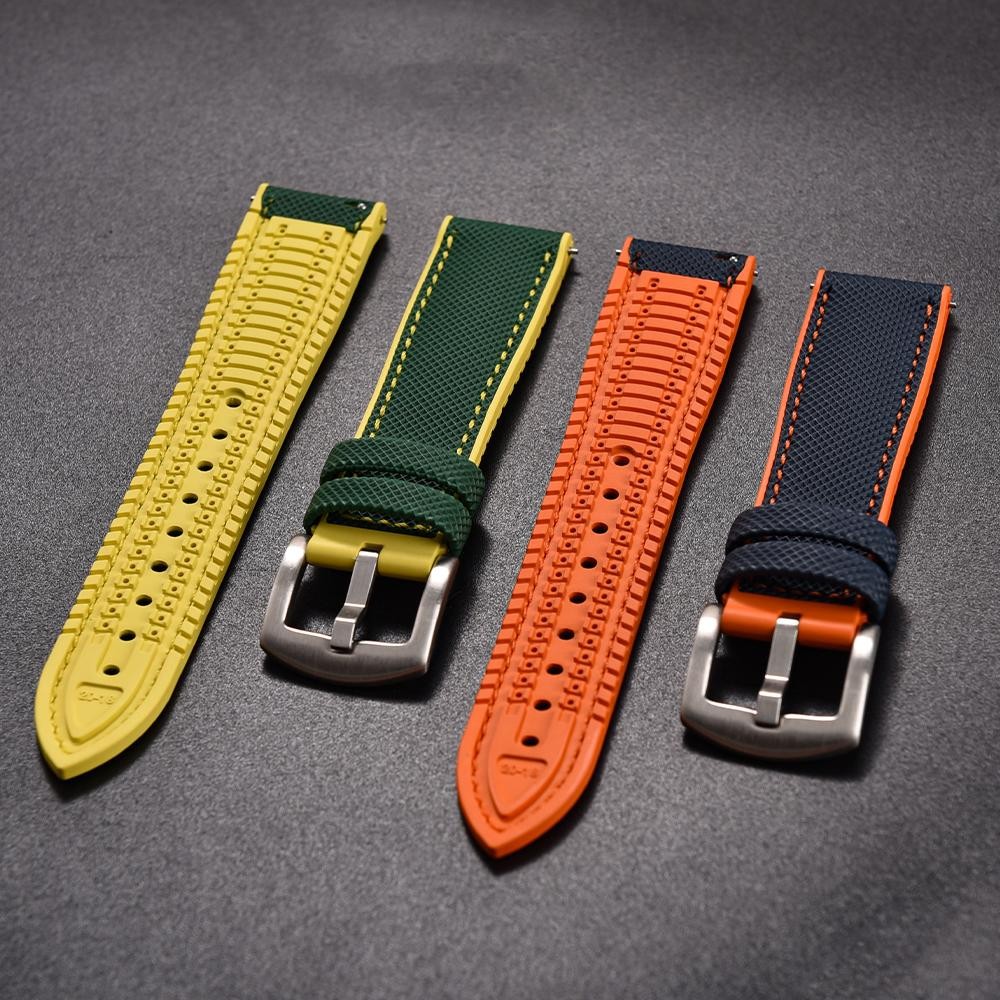 18-24mm Hybrid FKM Watch Strap Fluoro Rubber Watchband Soft Straps Quick Release