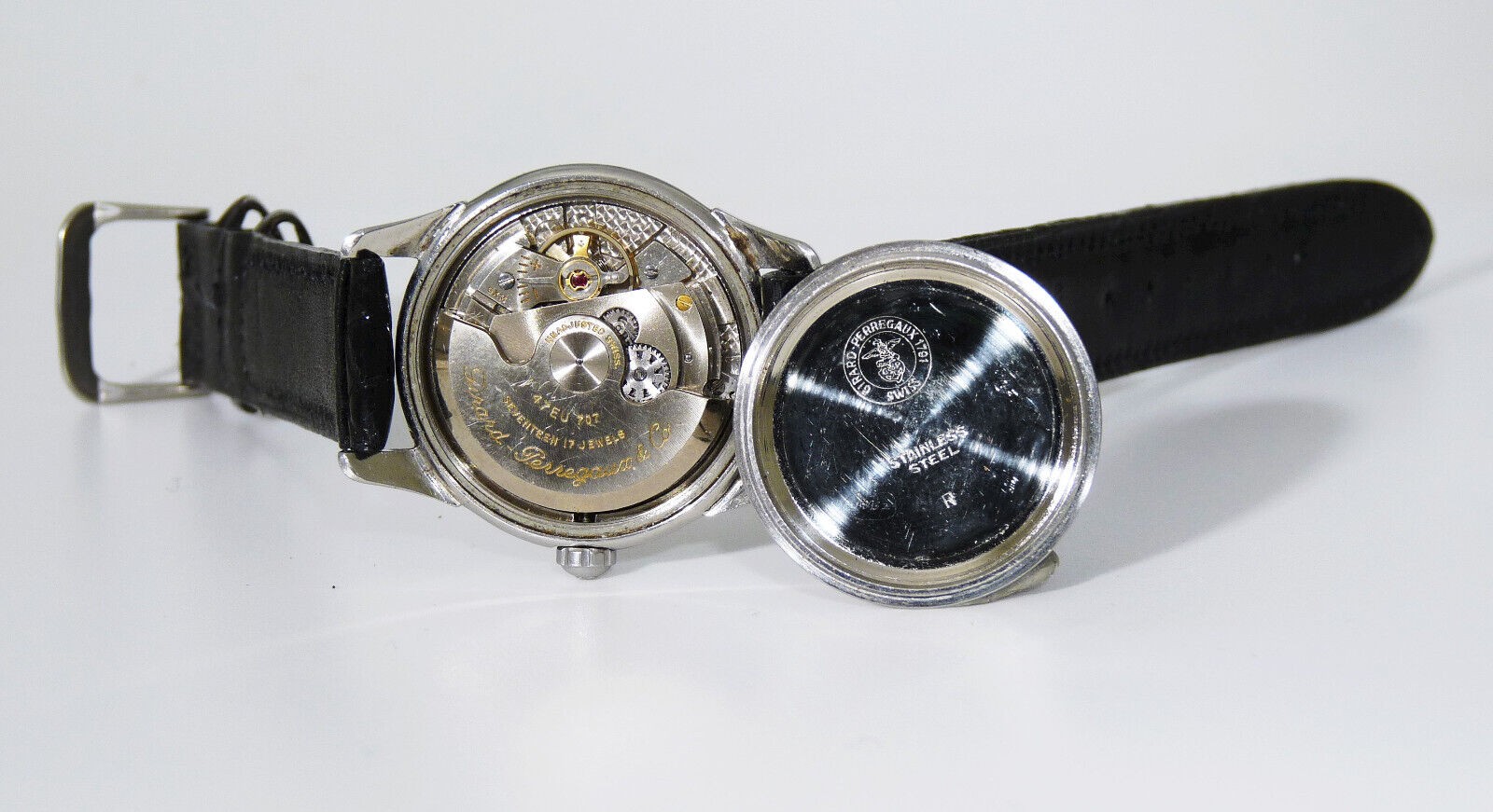 GIRARD-PERREGAUX Gyromatic Stainless Steel. Watch Automatic Gun Metal Blue Hands