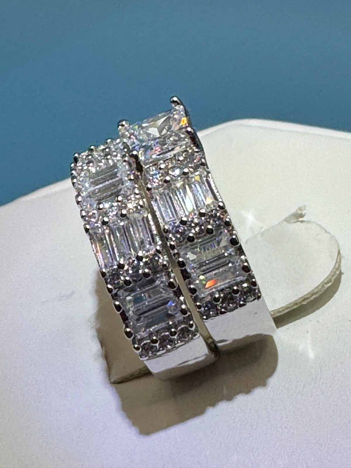 Dainty 2 Pc Square Main With Baguette & Round Accent Cubic Zirconia Set Size 8