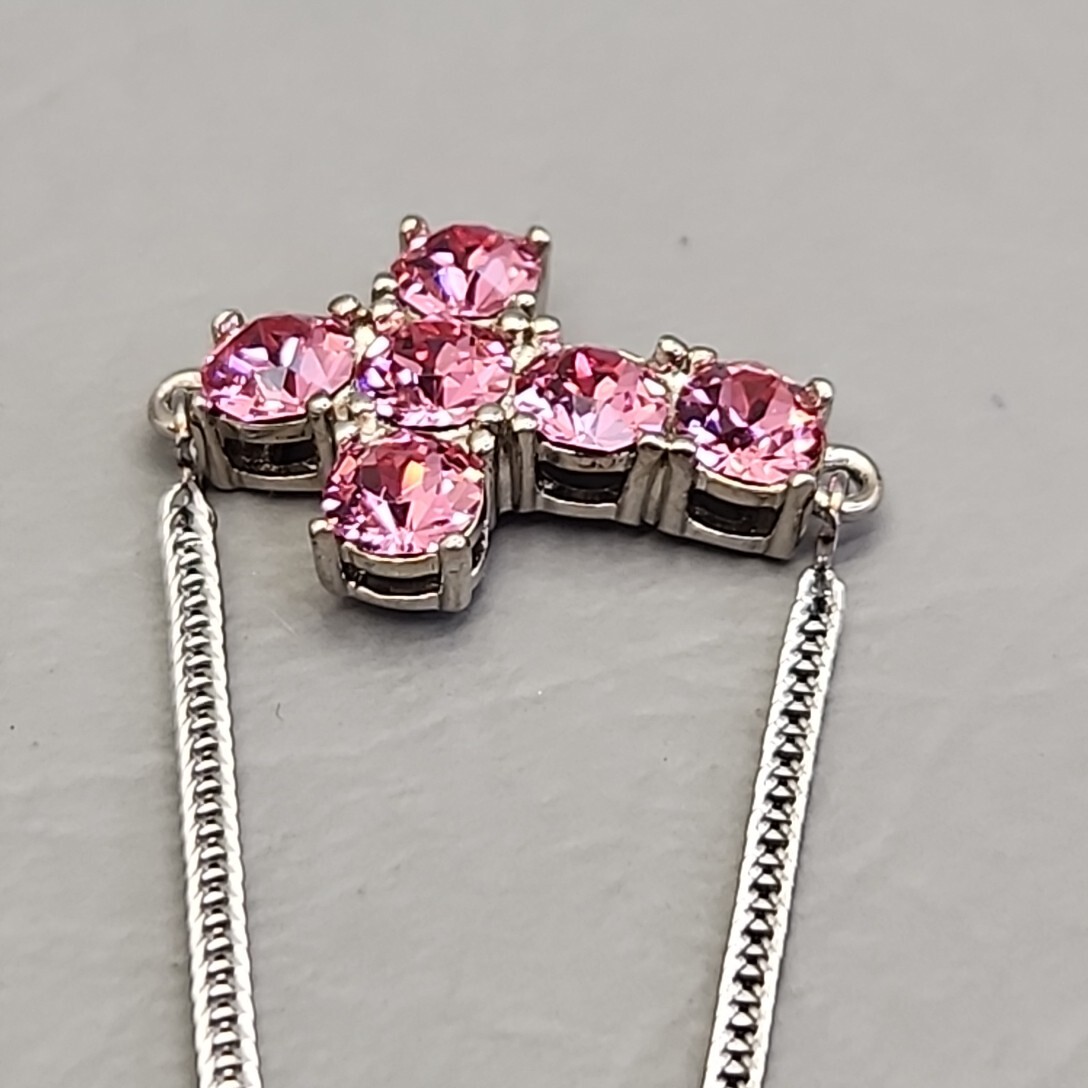 Cross Bracelet STS Karis Made with Swarovski Rose Crystals Pink Steel Mix
