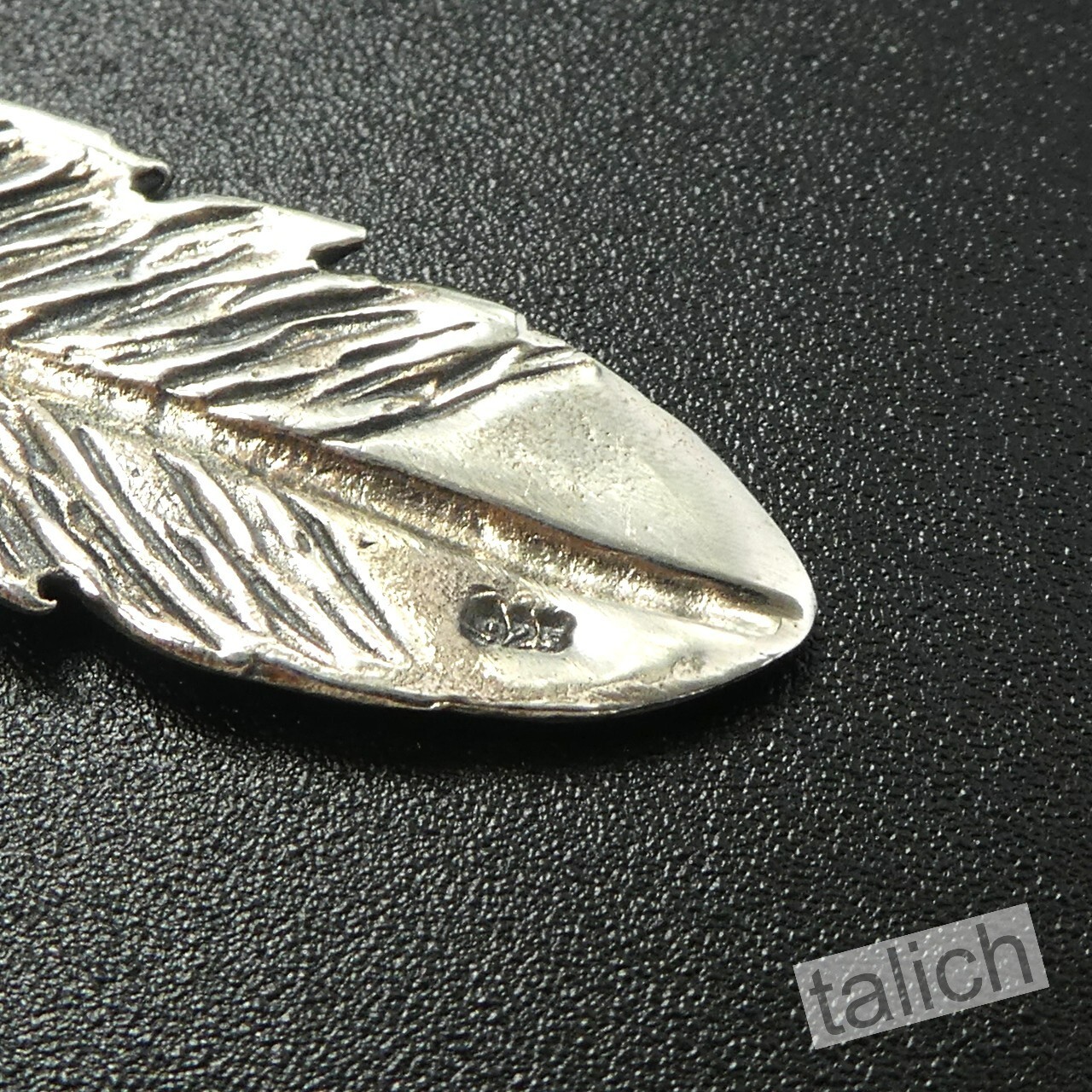 925 Sterling Silver Feather with Shiny Brass Eagle Head Pendant Great Details