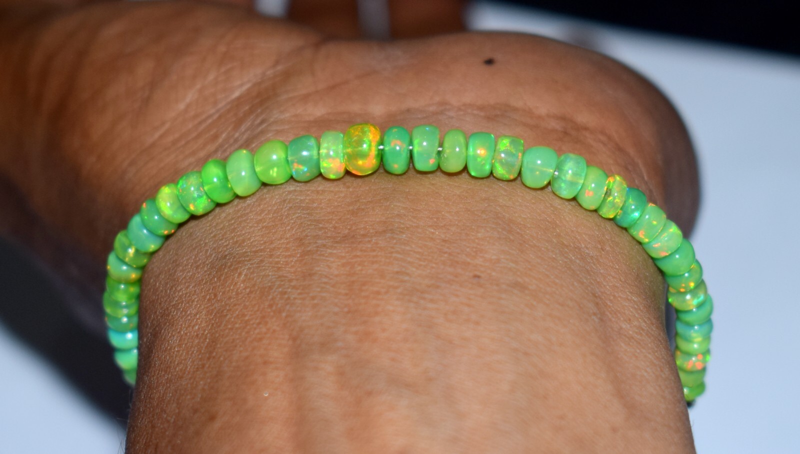 Solid 925 Sterling Silver Natural Ethiopian Opal Gemstone Beads 7″Bracelet F2091