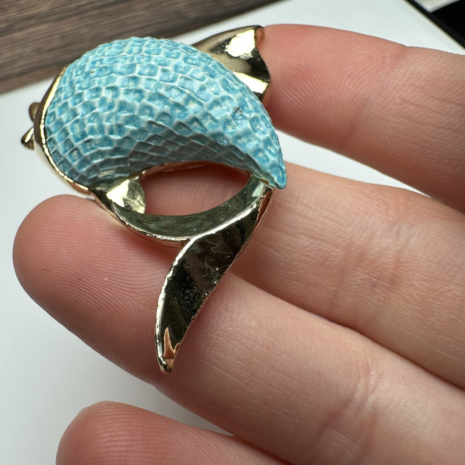 Gerry’s Fish Brooch Pin Blue & Gold Tone Signed Vintage