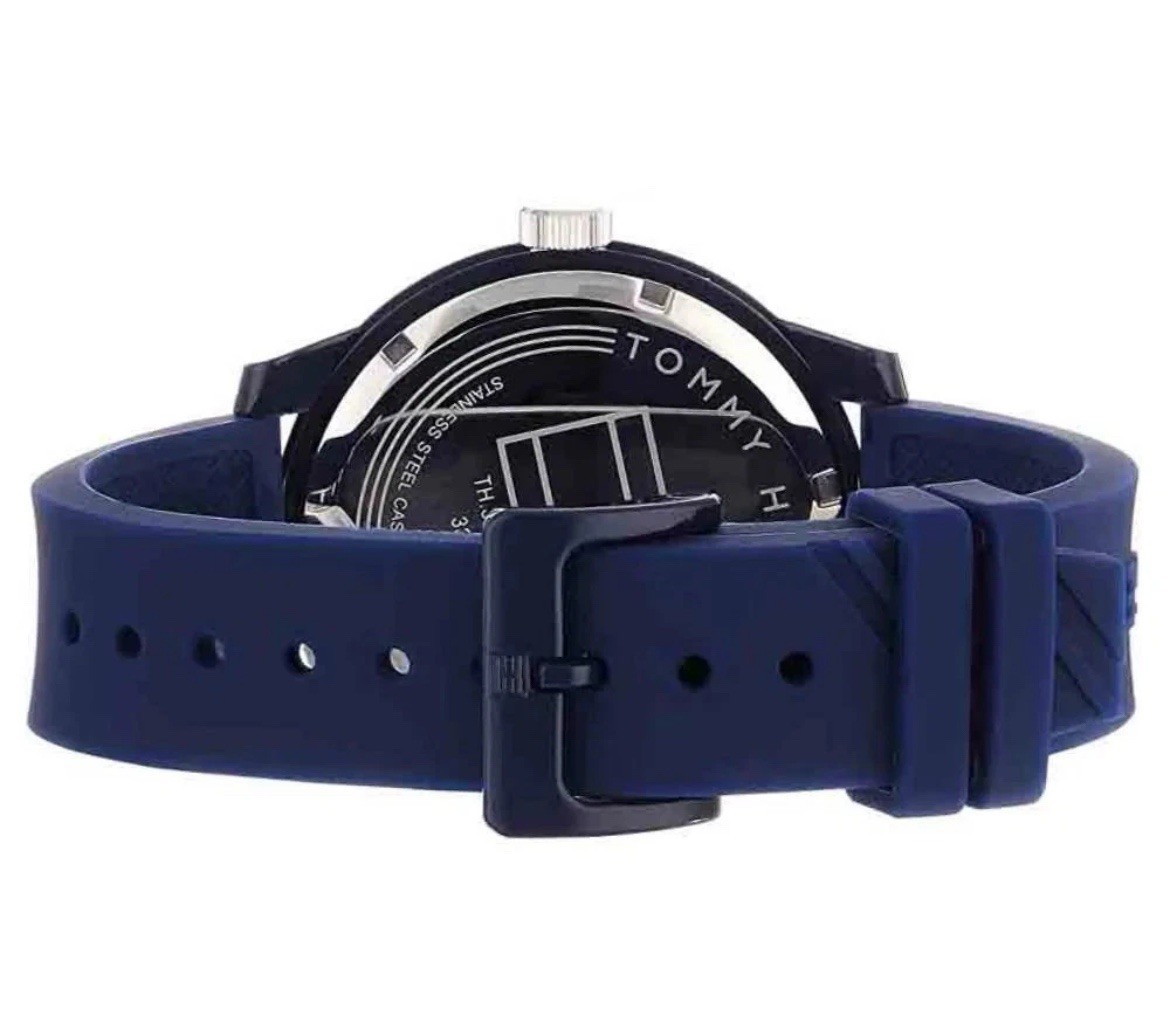 Tommy Hilfiger Men’s Blue Dial Blue Silicone Band Watch Quartz 44mm 1791482 New