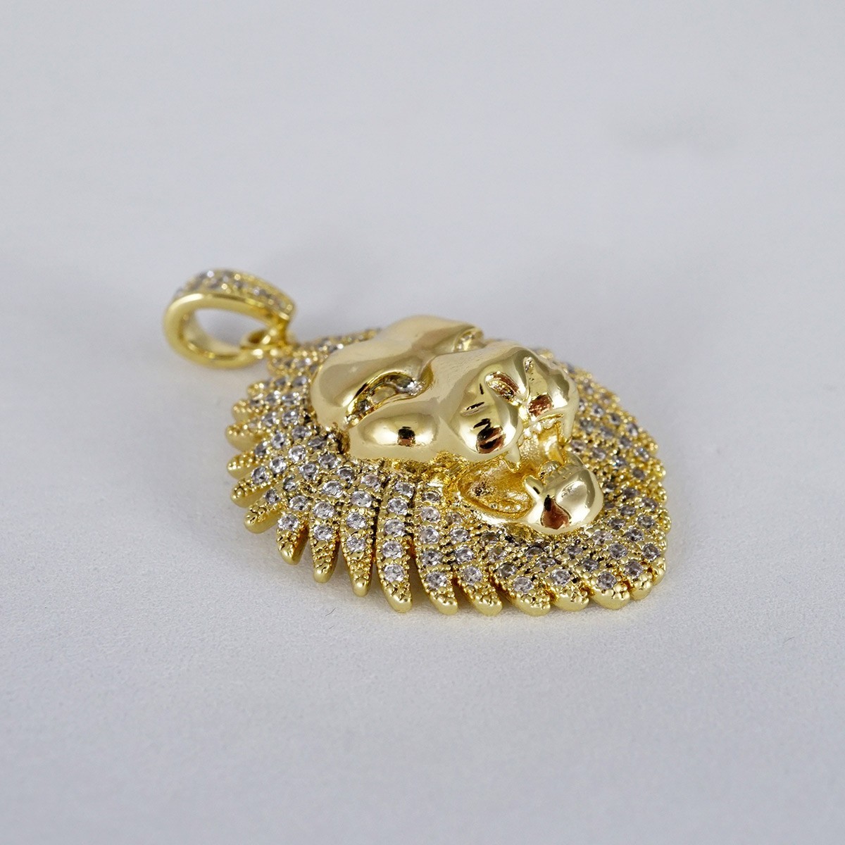2Ct Round Lab Created Diamond Lion Head Hip Hop Pendant 14K Yellow Gold Plated