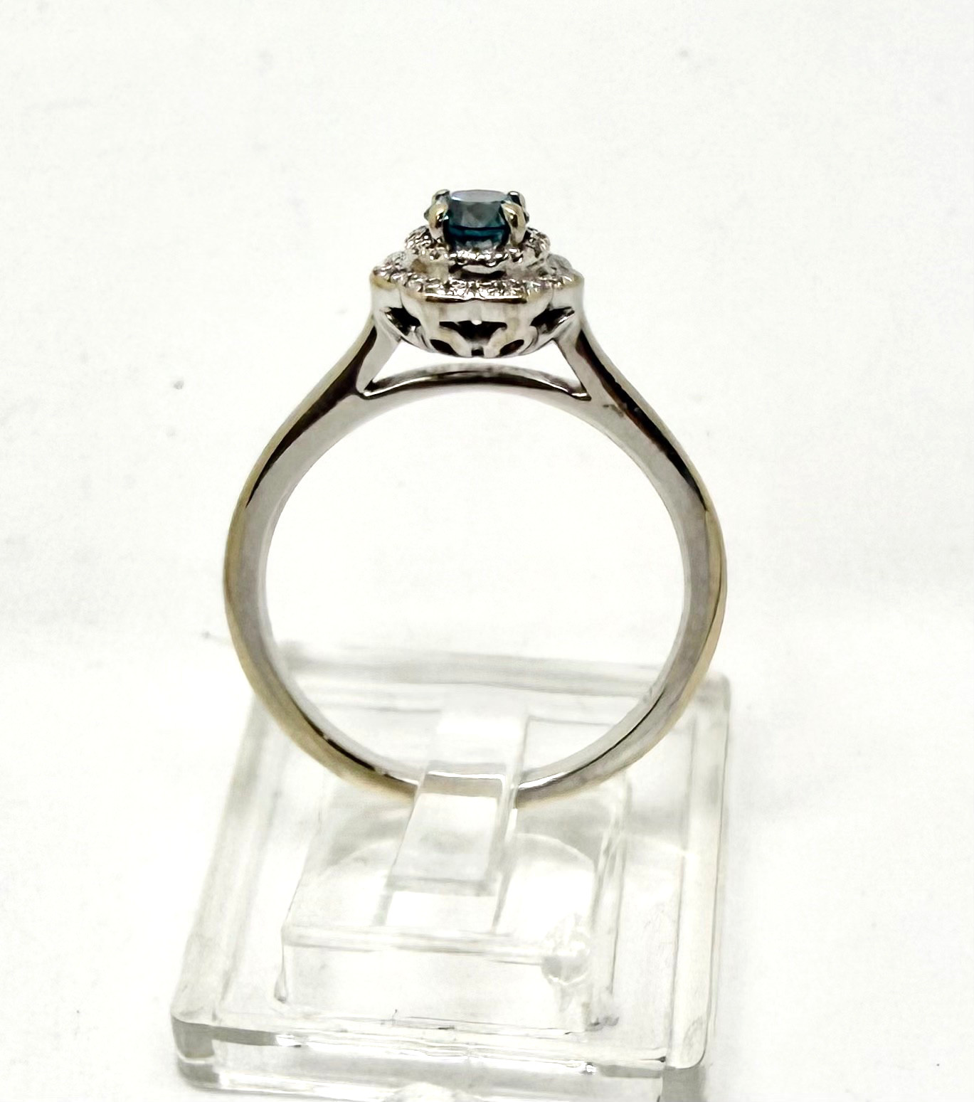 .25 Carat RB Blue & White Diamond Ring 18k White Gold w/Card Appraisal 6.5
