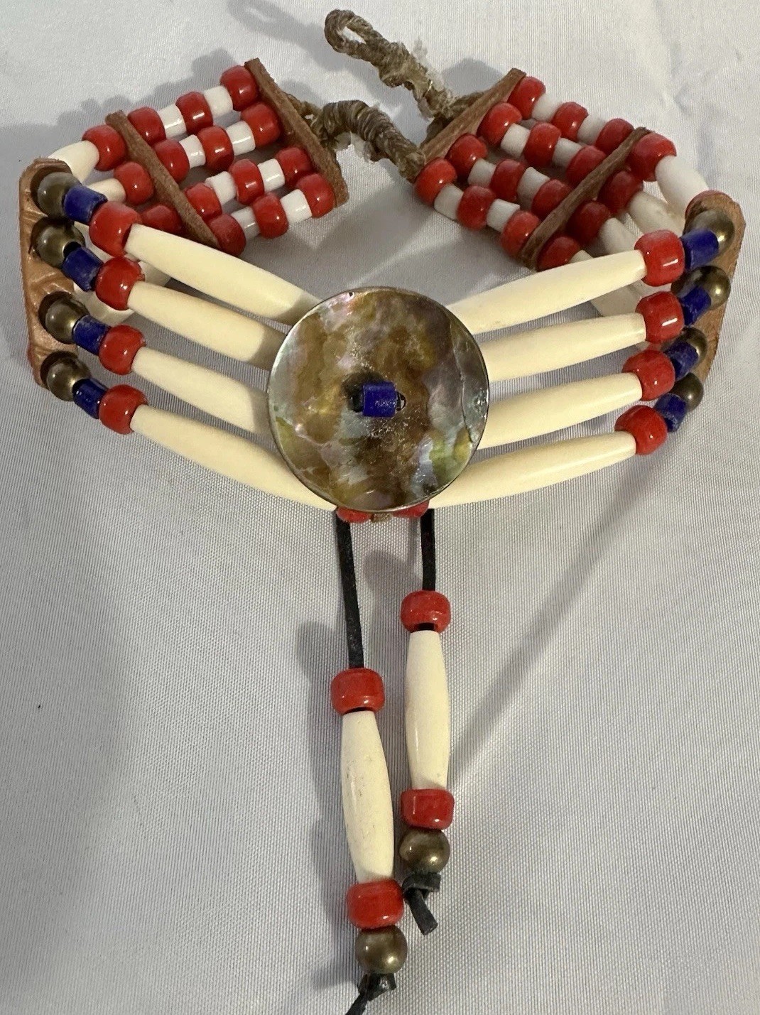 Handmade Native American Style Hair Pipe Choker Abalone Shell Beaded Necklace