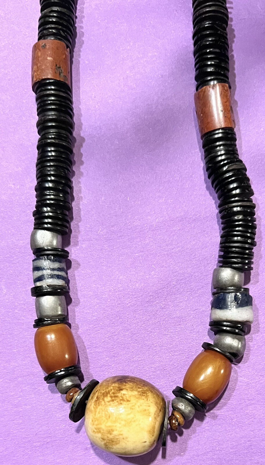 African Natural Coral Amber Taguemont Beads Ashanti Bone Necklace & Earrings