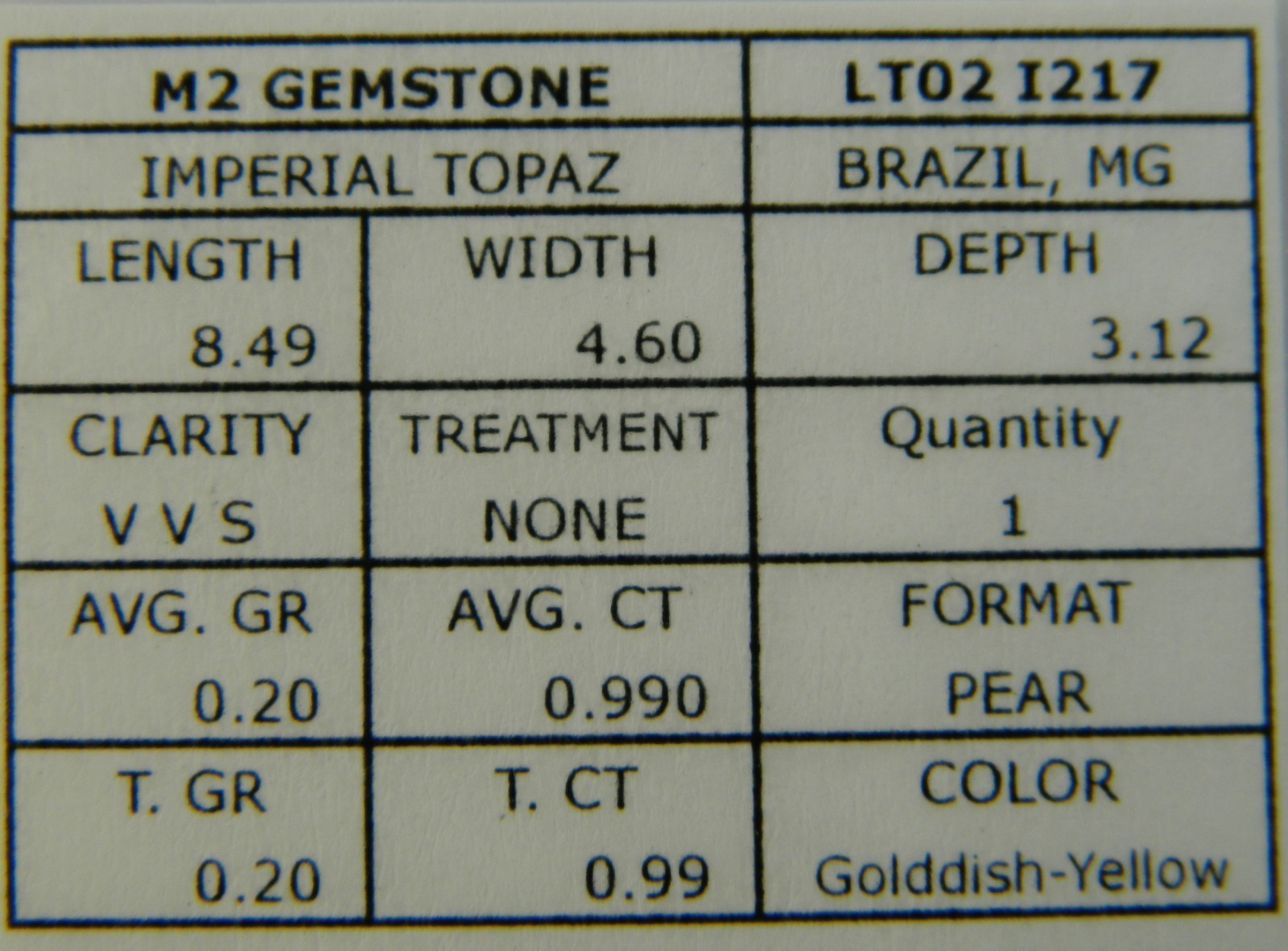Imperial Topaz 0.99 Ct Clarity VVS Pear Cut Natural Golden Brazil I217