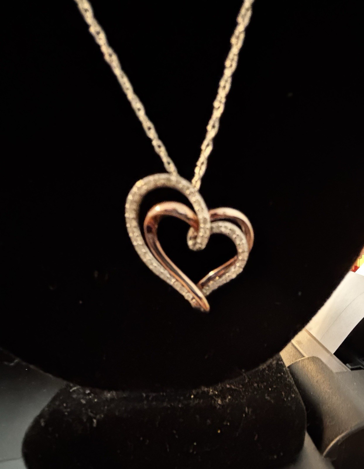 925 Sterling Silver & 1/8 Carat Diamond “2 Hearts Together As One” charm on 20in