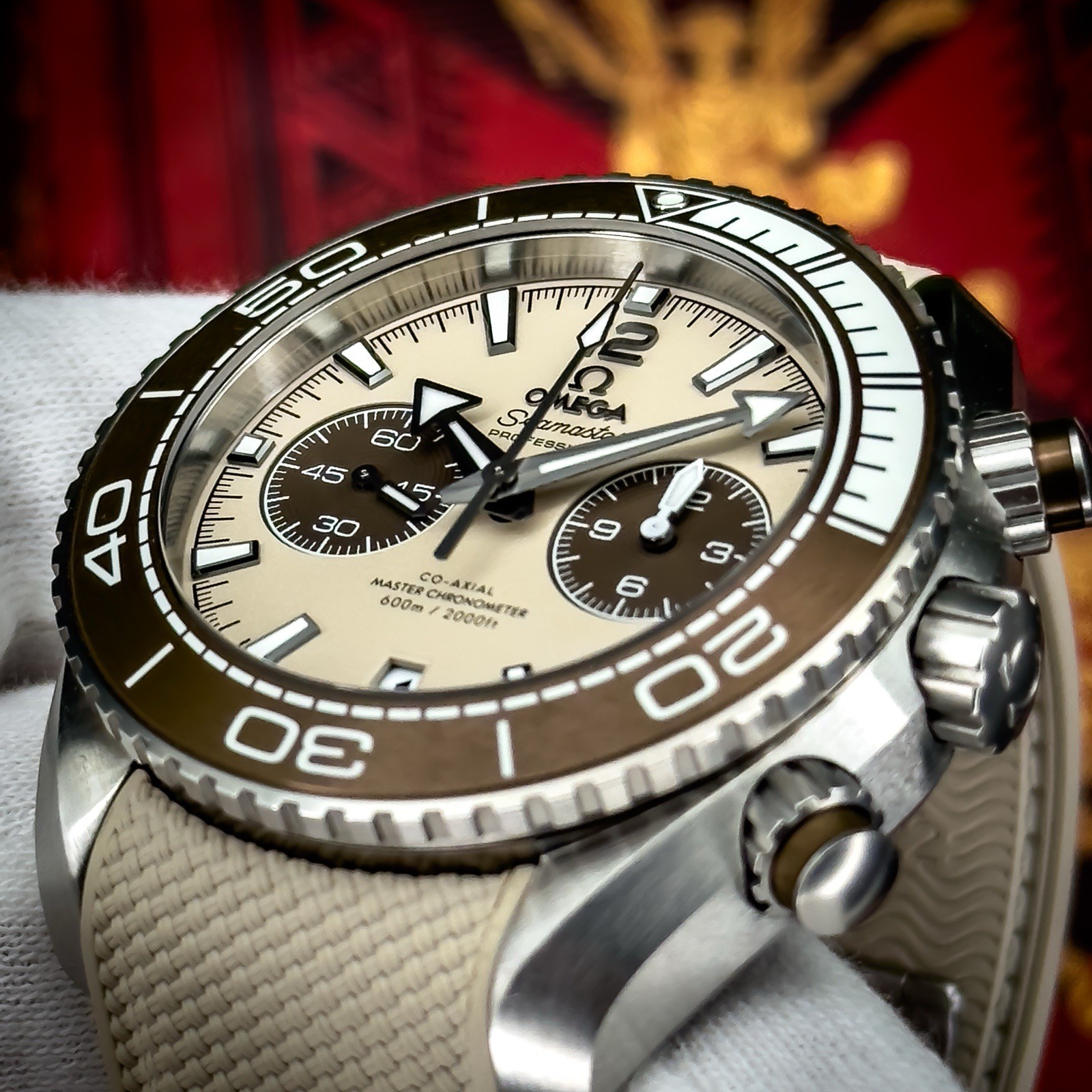 Omega Seamaster Planet Ocean Chronograph Beige Dial 45.5mm 215.32.46.51.09.001