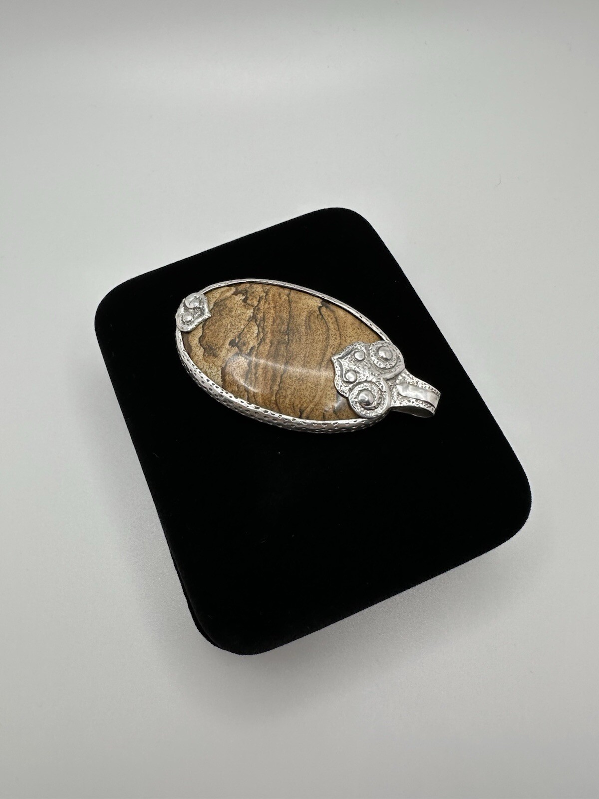 Vintage Sterling Silver BJ Picture Jasper Large Necklace Pendant 6.6cm JB20