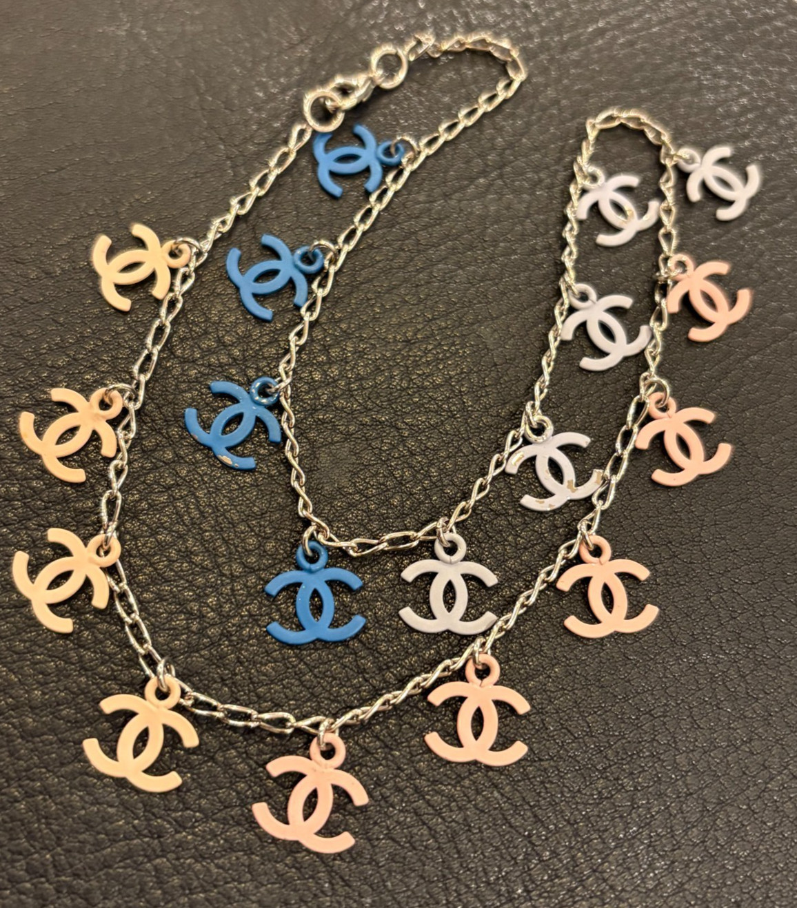 CHANEL Necklace Pendant choker Coco Mark CC Logo Auth Silver kenjp Blue Pink