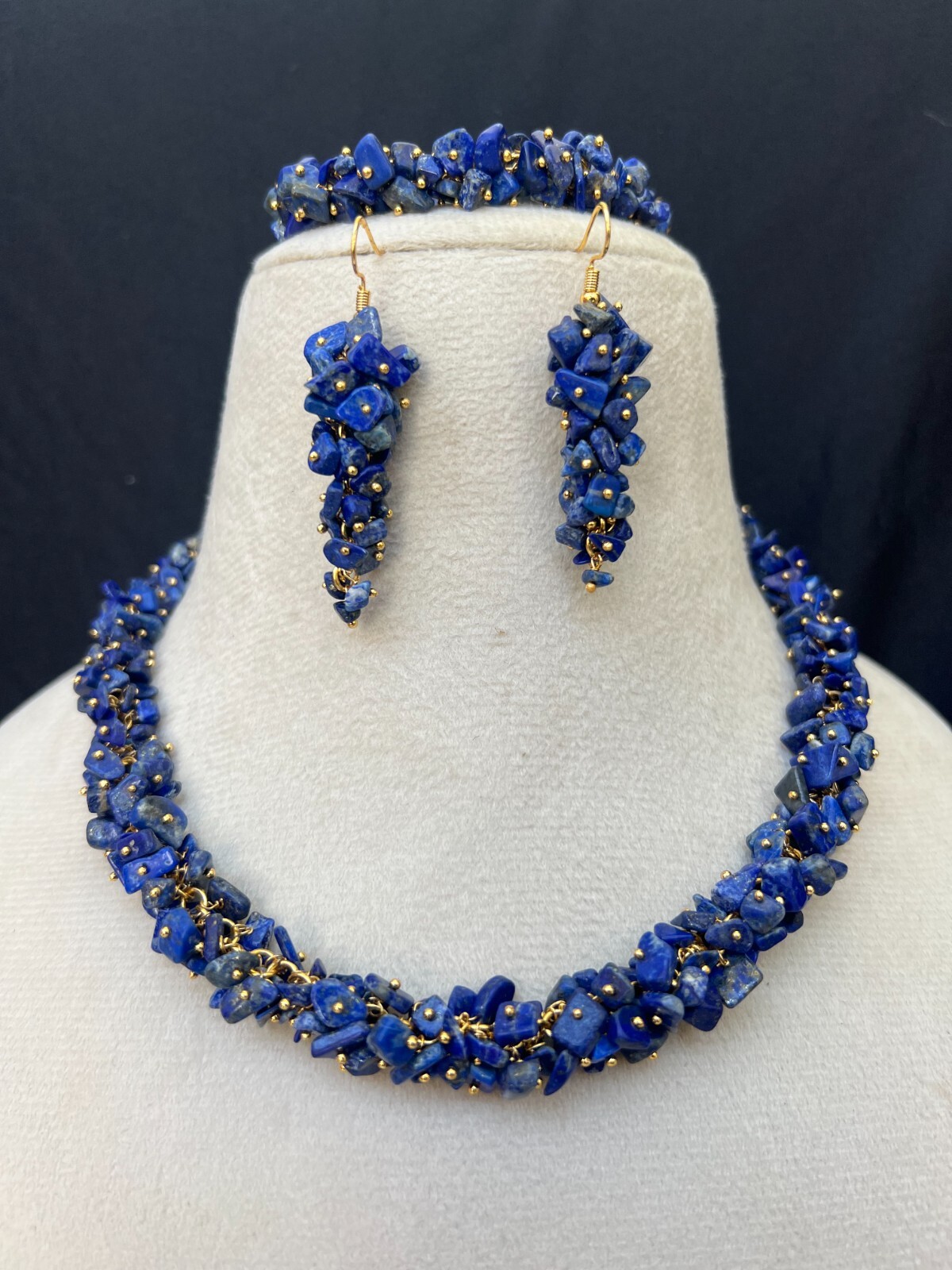 Lapis Uncut Necklace 18″ Set with Earrings & Bracelet – Jewelry Set