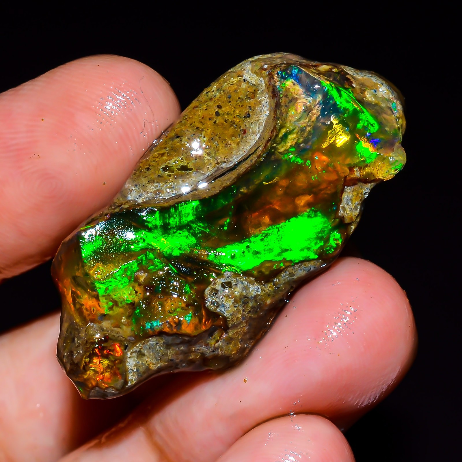 Fancy Fire Opal Rough 38 Carat Natural Ethiopian Opal Raw Welo Opal Gemstone
