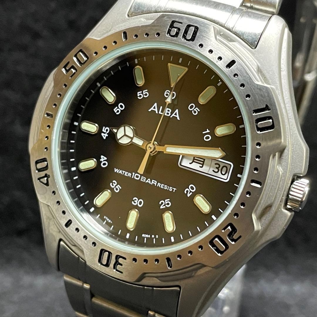 MINT SEIKO ALBA FIELD GEAR V743 Kanji Black Dial Men’s Quartz Watch Rare