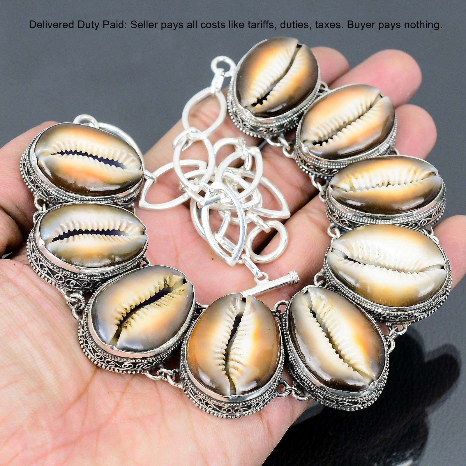 Sterling Silver Cowrie Shell Gemstone Bezel Vintage Wife Chain Wedding Necklace