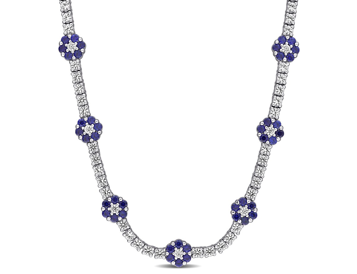 6.43 Carat (ctw) Lab-Created Blue and White Sapphire Floral Necklace Sterling Si