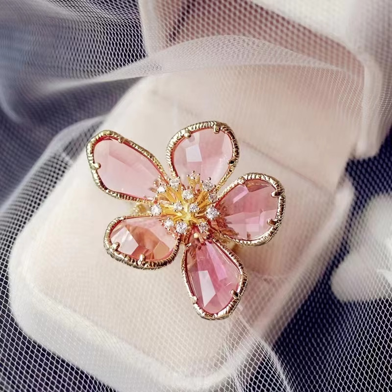 Luxury Crystal Flower Big Open Ring for Women Fashion Party Summer Holiday