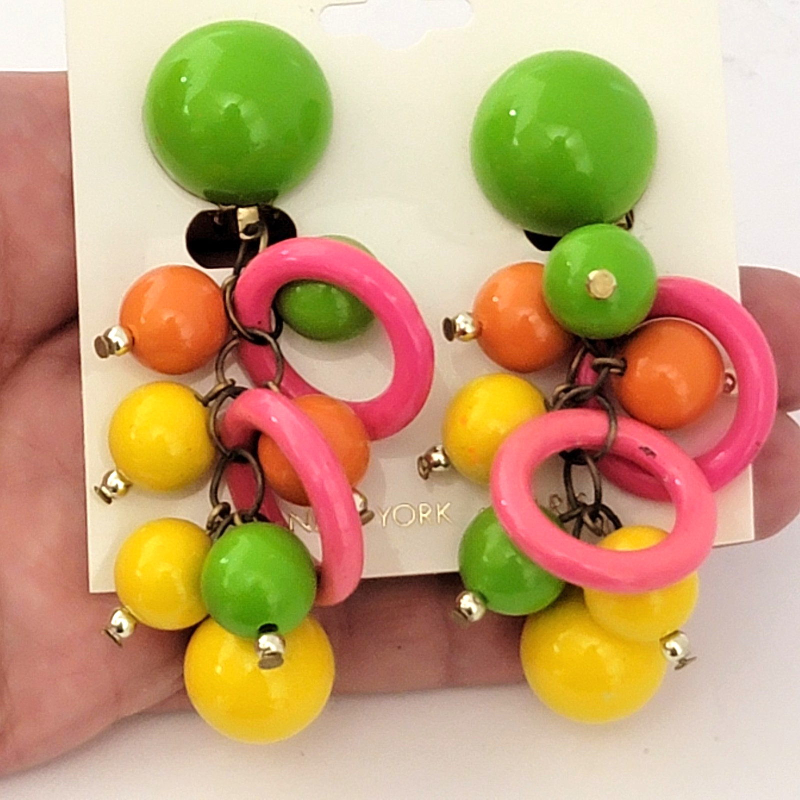 Cha cha Colorful Clip-on Earrings Bright Boho Green Orange Yellow Pink Vintage