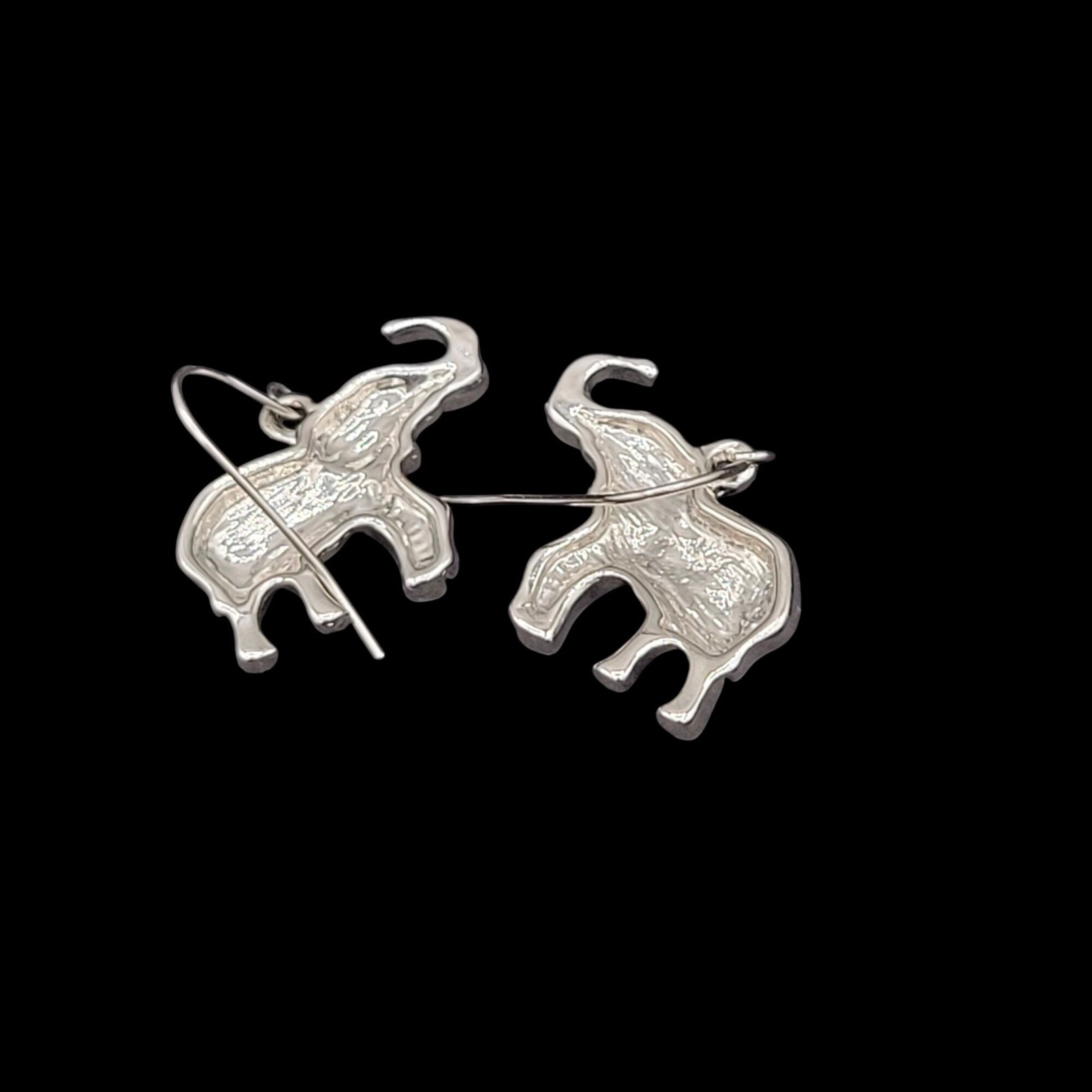 Mini Elephant Earrings Polished Silver Tone Finish Lucky Trunk Up Fish Hook