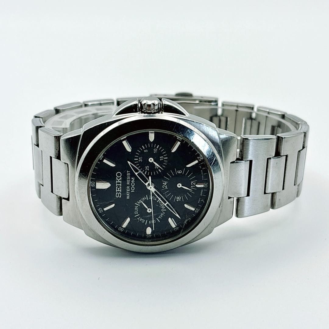 SEIKO 5Y89-0AF0 Men’s Quartz Black Dial Multi-Calendar 100M Day Date From Japan