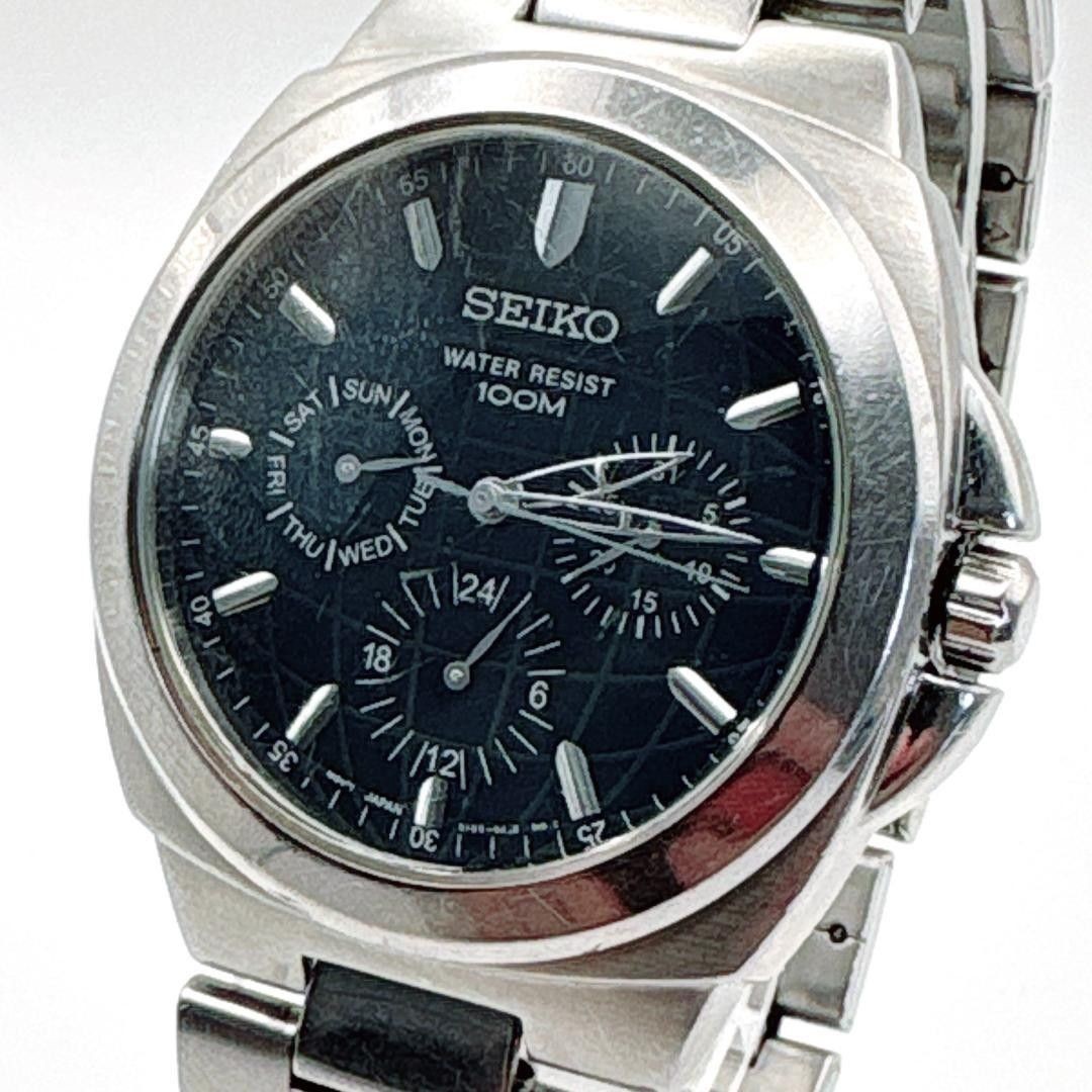 SEIKO 5Y89-0AF0 Men’s Quartz Black Dial Multi-Calendar 100M Day Date From Japan