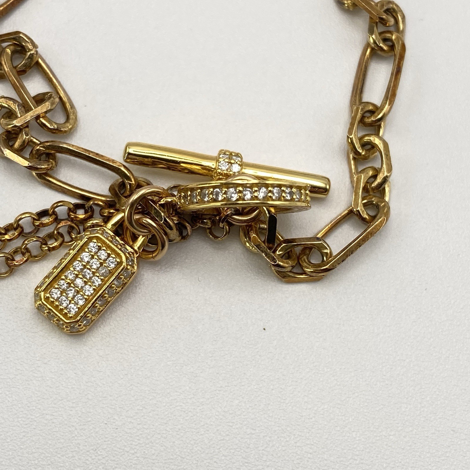 Hillberg & Berk Gemstone Bracelet 925 Gold Paper Clip Lock Charm Cubic Zirconia